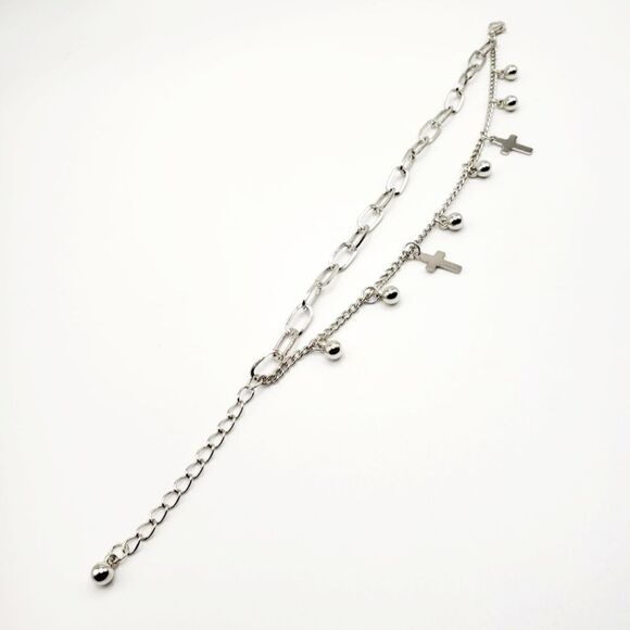 Brand New Silver Cross Double Chains Bracelet - Picture 2 of 4